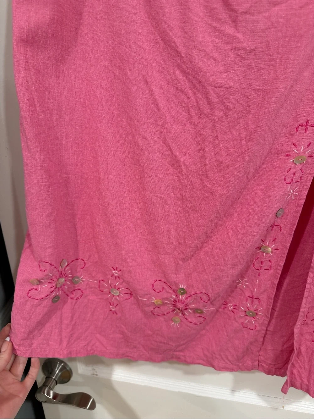 Requirements Pink Embroidered Midi Skirt with Side Slit